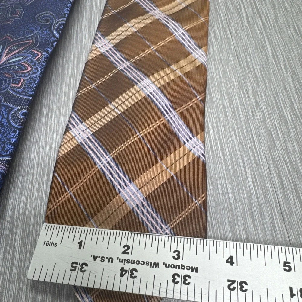 Hart Schaffner Marx Silk Tie‎ Lot Blue Paisley Brown Plaid Classic Business